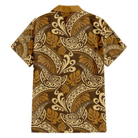 Brown Gold Monstera Family Matching Tank Maxi Dress and Hawaiian Shirt Polynesian Tribal Pattern - Polynesian Pride