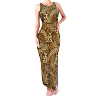 Brown Gold Monstera Family Matching Tank Maxi Dress and Hawaiian Shirt Polynesian Tribal Pattern - Polynesian Pride