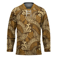 Brown Gold Monstera Hockey Jersey Polynesian Tribal Pattern - Polynesian Pride