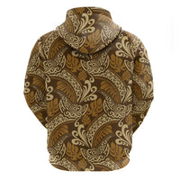 Brown Gold Monstera Hoodie Polynesian Tribal Pattern - Polynesian Pride