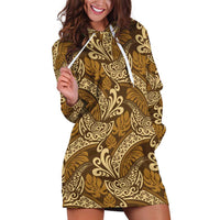 Brown Gold Monstera Hoodie Dress Polynesian Tribal Pattern - Polynesian Pride