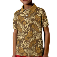 Brown Gold Monstera Kid Polo Shirt Polynesian Tribal Pattern - Polynesian Pride