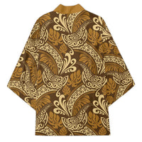Brown Gold Monstera Kimono Polynesian Tribal Pattern - Polynesian Pride