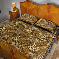 Brown Gold Monstera Quilt Bed Set Polynesian Tribal Pattern - Polynesian Pride