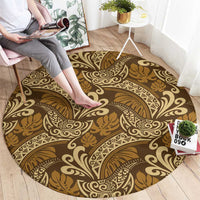 Brown Gold Monstera Round Carpet Polynesian Tribal Pattern - Polynesian Pride