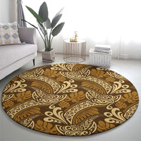 Brown Gold Monstera Round Carpet Polynesian Tribal Pattern - Polynesian Pride