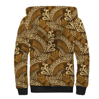 Brown Gold Monstera Sherpa Hoodie Polynesian Tribal Pattern - Polynesian Pride