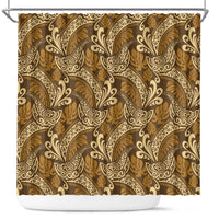 Brown Gold Monstera Shower Curtain Polynesian Tribal Pattern - Polynesian Pride