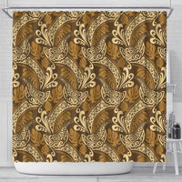 Brown Gold Monstera Shower Curtain Polynesian Tribal Pattern - Polynesian Pride