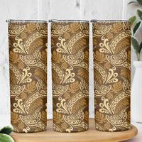 Brown Gold Monstera Skinny Tumbler Polynesian Tribal Pattern - Polynesian Pride