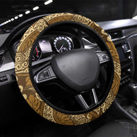Brown Gold Monstera Steering Wheel Cover Polynesian Tribal Pattern - Polynesian Pride
