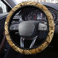 Brown Gold Monstera Steering Wheel Cover Polynesian Tribal Pattern - Polynesian Pride