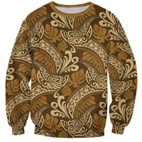 Brown Gold Monstera Sweatshirt Polynesian Tribal Pattern - Polynesian Pride
