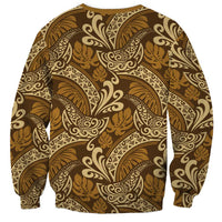 Brown Gold Monstera Sweatshirt Polynesian Tribal Pattern - Polynesian Pride