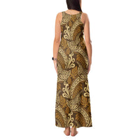 Brown Gold Monstera Tank Maxi Dress Polynesian Tribal Pattern - Polynesian Pride