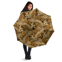 Brown Gold Monstera Umbrella Polynesian Tribal Pattern - Polynesian Pride