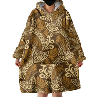Brown Gold Monstera Wearable Blanket Hoodie Polynesian Tribal Pattern - Polynesian Pride