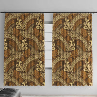 Brown Gold Monstera Window Curtain Polynesian Tribal Pattern - Polynesian Pride