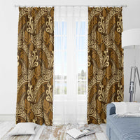 Brown Gold Monstera Window Curtain Polynesian Tribal Pattern - Polynesian Pride