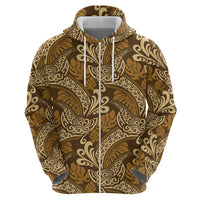 Brown Gold Monstera Zip Hoodie Polynesian Tribal Pattern - Polynesian Pride
