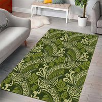 Olive Green Monstera Area Rug Polynesian Tribal Pattern - Polynesian Pride