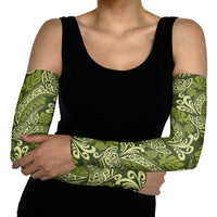 Olive Green Monstera Arm Sleeves Polynesian Tribal Pattern - Polynesian Pride