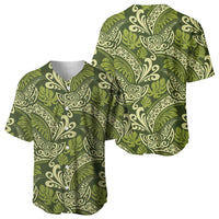 Olive Green Monstera Baseball Jersey Polynesian Tribal Pattern - Polynesian Pride
