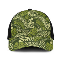 Olive Green Monstera Baseball Net Cap Polynesian Tribal Pattern - Polynesian Pride