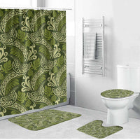 Olive Green Monstera Bathroom Set Polynesian Tribal Pattern LT01 Bathroom Set (4 pcs) Green - Polynesian Pride