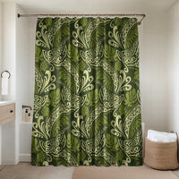 Olive Green Monstera Bathroom Set Polynesian Tribal Pattern LT01 Shower Curtain Only Green - Polynesian Pride