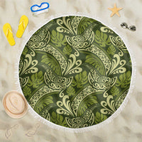 Olive Green Monstera Beach Blanket Polynesian Tribal Pattern - Polynesian Pride