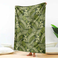Olive Green Monstera Blanket Polynesian Tribal Pattern - Polynesian Pride