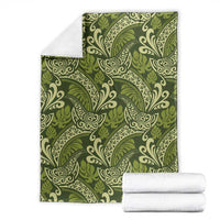 Olive Green Monstera Blanket Polynesian Tribal Pattern - Polynesian Pride