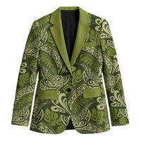 Olive Green Monstera Blazer Polynesian Tribal Pattern - Polynesian Pride