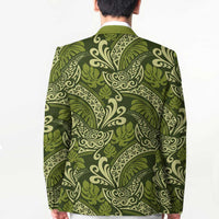Olive Green Monstera Blazer Polynesian Tribal Pattern - Polynesian Pride