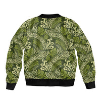 Olive Green Monstera Bomber Jacket Polynesian Tribal Pattern - Polynesian Pride