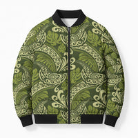 Olive Green Monstera Bomber Puffer Jacket Polynesian Tribal Pattern - Polynesian Pride