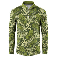 Olive Green Monstera Button Sweatshirt Polynesian Tribal Pattern - Polynesian Pride