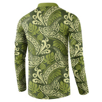 Olive Green Monstera Button Sweatshirt Polynesian Tribal Pattern - Polynesian Pride