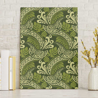 Olive Green Monstera Canvas Wall Art Polynesian Tribal Pattern - Polynesian Pride