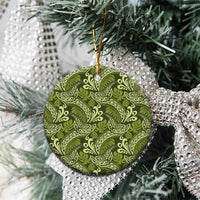 Olive Green Monstera Ceramic Ornament Polynesian Tribal Pattern - Polynesian Pride