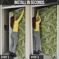 Olive Green Monstera Door Cover Polynesian Tribal Pattern - Polynesian Pride
