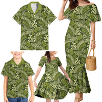 Olive Green Monstera Family Matching Mermaid Dress and Hawaiian Shirt Polynesian Tribal Pattern - Polynesian Pride