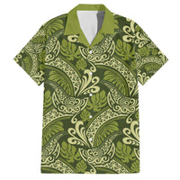 Olive Green Monstera Family Matching Off The Shoulder Long Sleeve Dress and Hawaiian Shirt Polynesian Tribal Pattern - Polynesian Pride