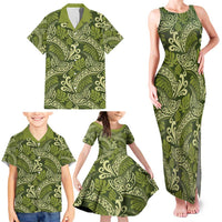 Olive Green Monstera Family Matching Tank Maxi Dress and Hawaiian Shirt Polynesian Tribal Pattern - Polynesian Pride
