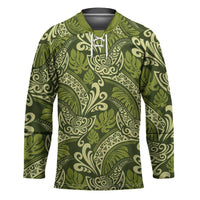 Olive Green Monstera Hockey Jersey Polynesian Tribal Pattern - Polynesian Pride