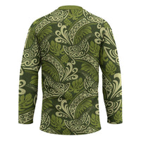 Olive Green Monstera Hockey Jersey Polynesian Tribal Pattern - Polynesian Pride