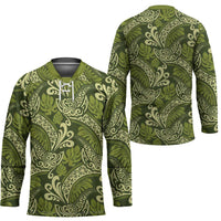 Olive Green Monstera Hockey Jersey Polynesian Tribal Pattern - Polynesian Pride