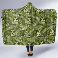 Olive Green Monstera Hooded Blanket Polynesian Tribal Pattern - Polynesian Pride