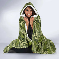 Olive Green Monstera Hooded Blanket Polynesian Tribal Pattern - Polynesian Pride